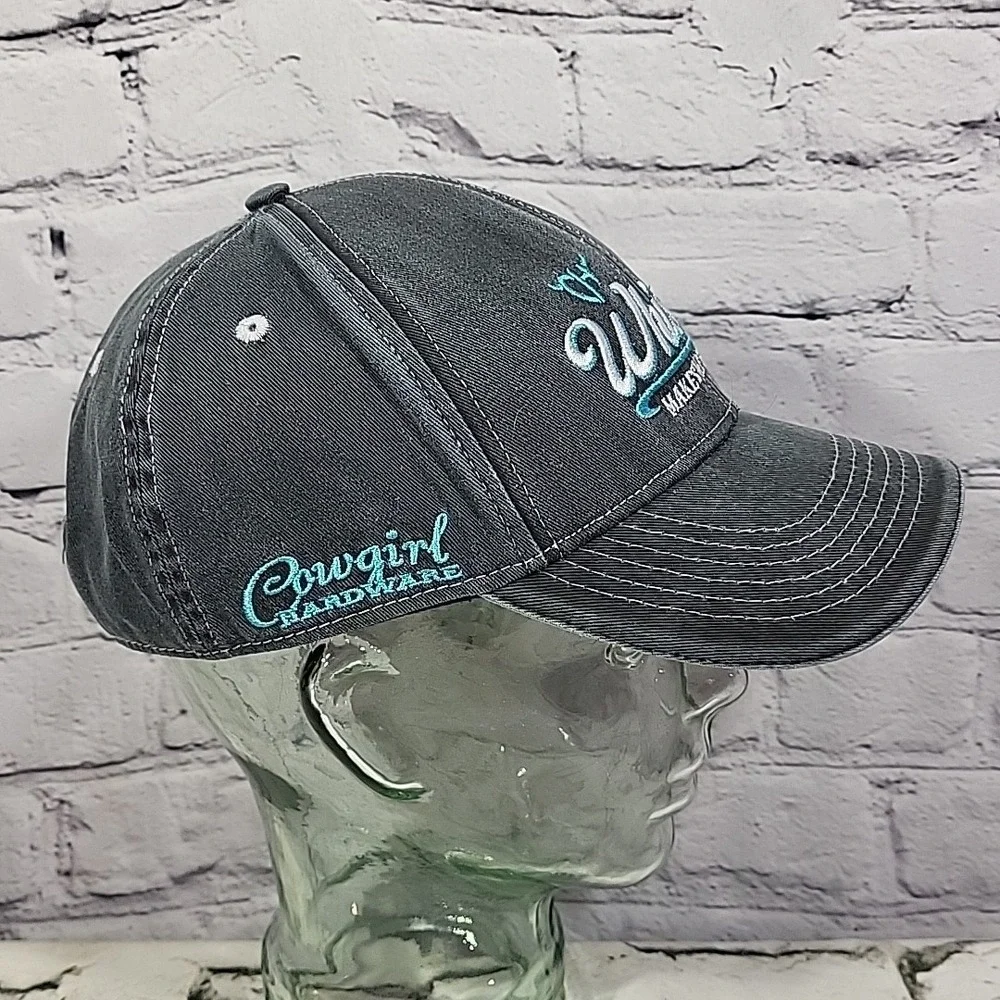 Whiskey Makes Me Frisky‎ Cowgirl Hardware Hat Womens Gray Snapback Ball Cap